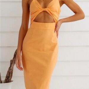 Runaway/Hello Molly Sendai Midi Orange Cut-Out Dress NWT